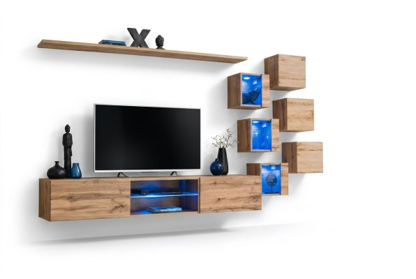 Conjunto de muebles de sala de estar de lujo de madera nuevo en color marrón.