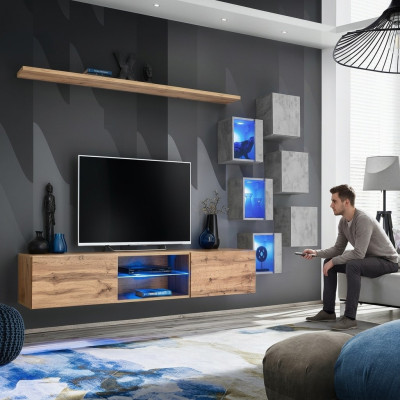 Muebles de pared modernos, pared de lujo, estanterías de pared, aparador, soporte de TV, armario de pared.