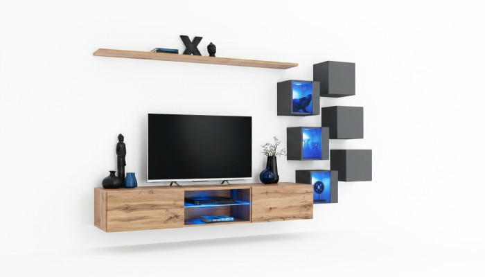 Muebles de pared modernos, pared de lujo, estanterías de pared, aparador, soporte de TV, armario de pared.