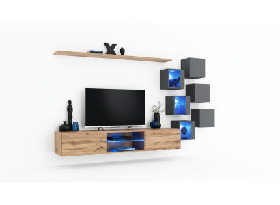 Muebles de pared modernos, pared de lujo, estanterías de pared, aparador, soporte de TV, armario de pared.
