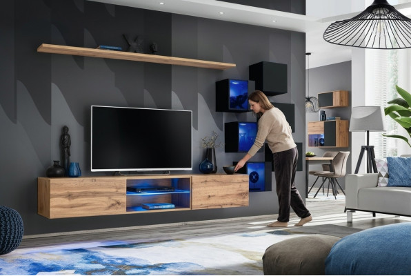 Mueble de salón marrón, estanterías, aparador, armario de pared, lujo, nuevo, mueble de televisión de pie de madera.