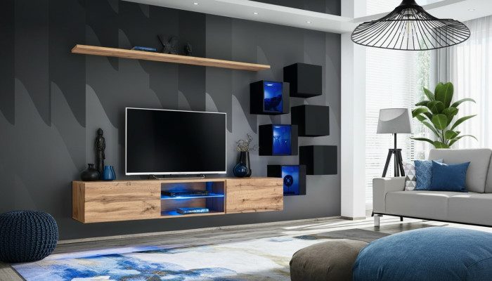 Mueble de salón marrón, estanterías, aparador, armario de pared, lujo, nuevo, mueble de televisión de pie de madera.