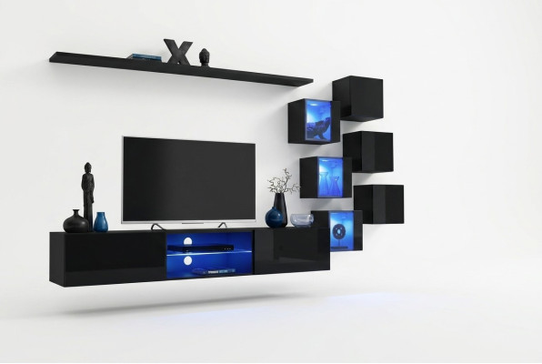 Soporte de TV, pared de salón, aparador, conjunto de lujo, diseñador moderno, estanterías completas.