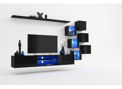 Soporte de TV, pared de salón, aparador, conjunto de lujo, diseñador moderno, estanterías completas.