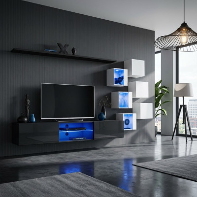 Mueble de pared moderno con estanterías de lujo diseñado por un diseñador para la sala de estar.