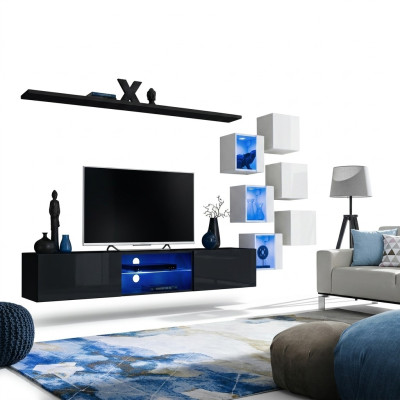 Mueble de pared moderno con estanterías de lujo diseñado por un diseñador para la sala de estar.