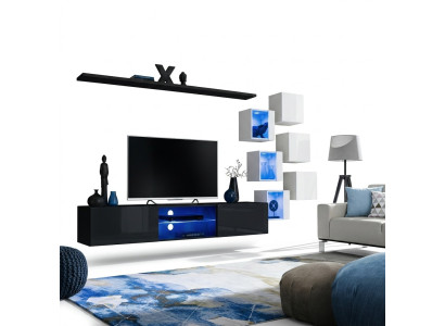 Mueble de pared moderno con estanterías de lujo diseñado por un diseñador para la sala de estar.