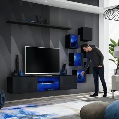 Conjunto de sala de estar completo negro de lujo muebles de madera diseño moderno armario de pared.