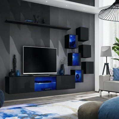 Conjunto de sala de estar completo negro de lujo muebles de madera diseño moderno armario de pared.