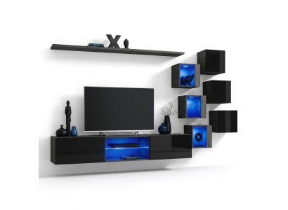 Conjunto de sala de estar completo negro de lujo muebles de madera diseño moderno armario de pared.