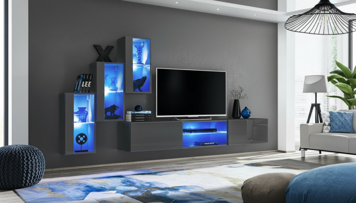 Juego de 4 piezas de pared de lujo con mesa de televisión de diseño de lujo de madera.
