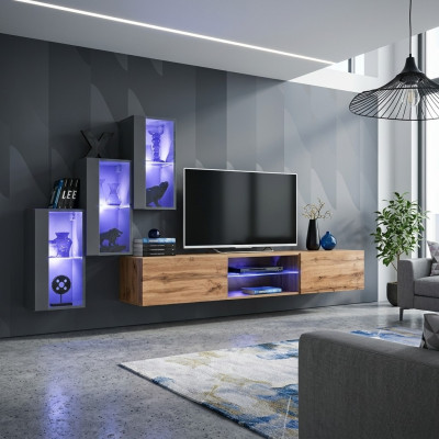 3x Armario de pared conjunto de muebles de salón de 4 piezas Aparador con estantes en la pared