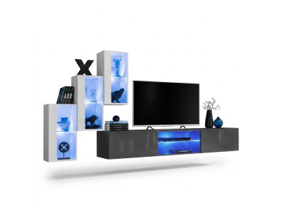 Aparador gris conjunto de soporte de TV pared completa estante de pared de combinación.