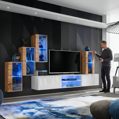 3x armario de pared muebles de salón pared 210 cm decoración lujo soporte de TV
