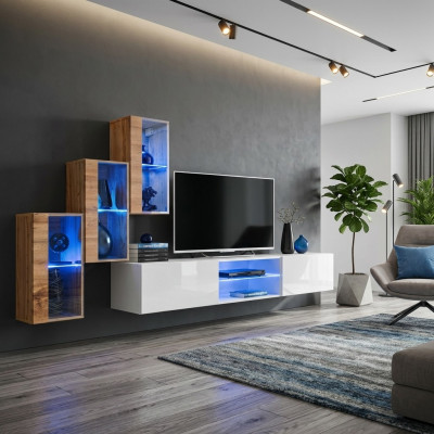 3x armario de pared muebles de salón pared 210 cm decoración lujo soporte de TV