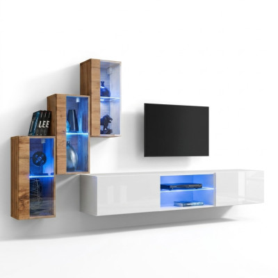 3x armario de pared muebles de salón pared 210 cm decoración lujo soporte de TV