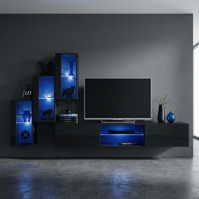 Lujo 3x gabinete de pared Muebles Mobiliario para sala de estar Negro Estantes de pared