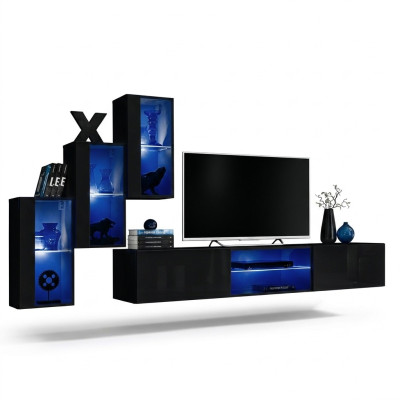 Lujo 3x gabinete de pared Muebles Mobiliario para sala de estar Negro Estantes de pared