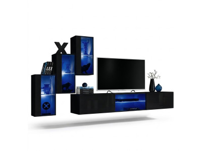Lujo 3x gabinete de pared Muebles Mobiliario para sala de estar Negro Estantes de pared