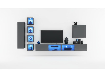 Mueble de pared de lujo 3x, muebles de salón en negro con estantes.