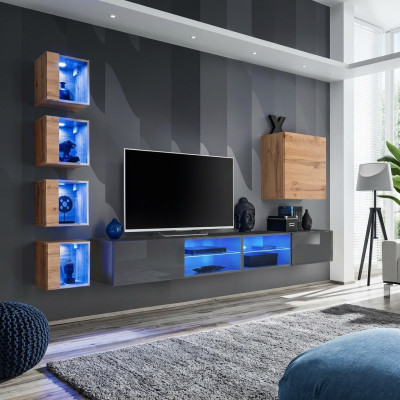 Mueble de sala moderno gris pared, muebles, soporte de TV, armario de pared, estantes.