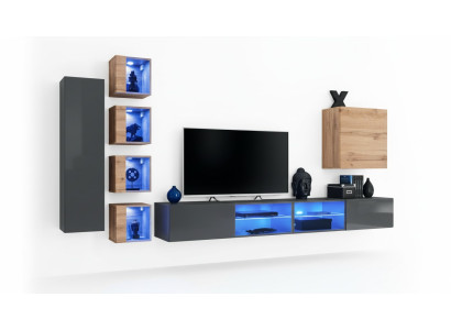 Mueble de sala moderno gris pared, muebles, soporte de TV, armario de pared, estantes.