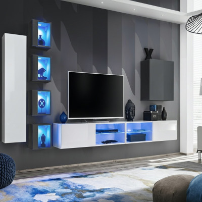 Mueble de pared blanco, armario de pared del diseñador, muebles de salón, mobiliario, conjunto de mobiliario.