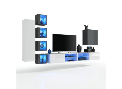 Mueble de pared blanco, armario de pared del diseñador, muebles de salón, mobiliario, conjunto de mobiliario.