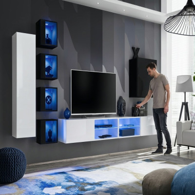Conjunto completo para sala de estar de 7 piezas, lujoso mueble de pared, 6 armarios de pared y soporte para TV.