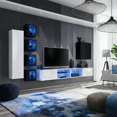 Conjunto completo para sala de estar de 7 piezas, lujoso mueble de pared, 6 armarios de pared y soporte para TV.