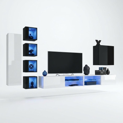 Conjunto completo para sala de estar de 7 piezas, lujoso mueble de pared, 6 armarios de pared y soporte para TV.