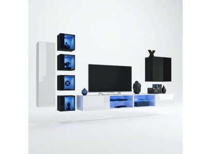 Conjunto completo para sala de estar de 7 piezas, lujoso mueble de pared, 6 armarios de pared y soporte para TV.