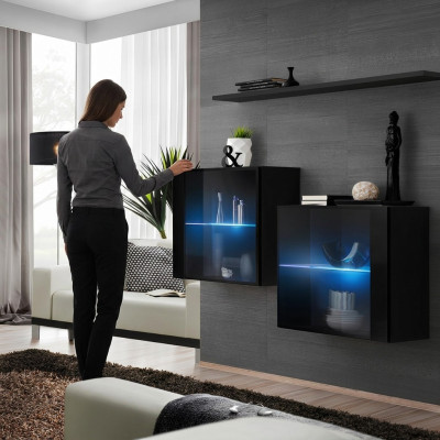 Conjunto completo de muebles de salón de 3 piezas. Dos armarios de pared modernos y nueva estantería de pared.