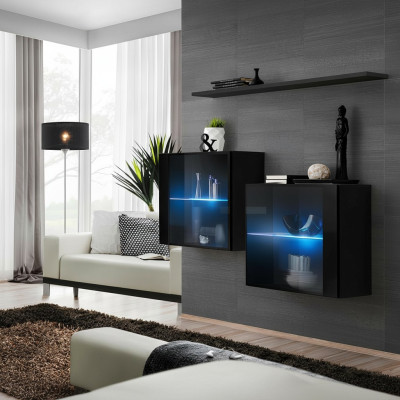 Conjunto completo de muebles de salón de 3 piezas. Dos armarios de pared modernos y nueva estantería de pared.