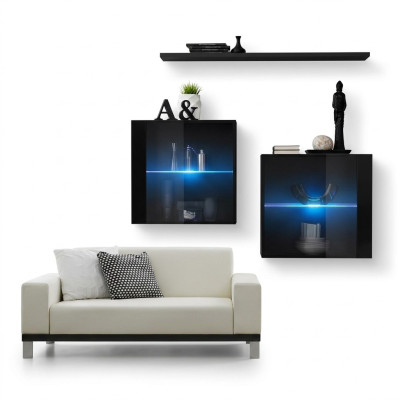 Conjunto completo de muebles de salón de 3 piezas. Dos armarios de pared modernos y nueva estantería de pared.