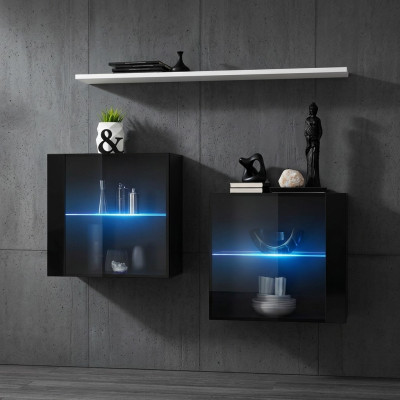 Mueble de pared negro completo de diseño moderno de madera.