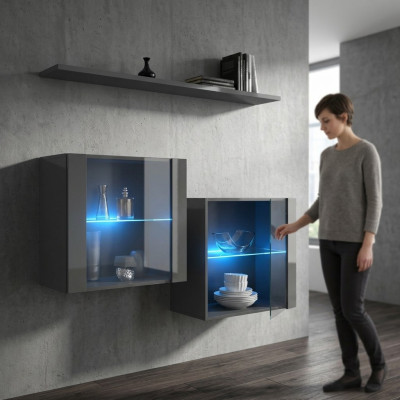 Armario de pared gris nuevo, mueble de pared de 130 cm de lujo con muebles de madera completos.