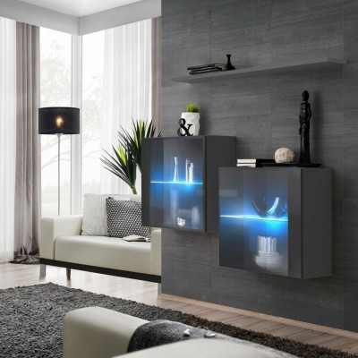 Armario de pared gris nuevo, mueble de pared de 130 cm de lujo con muebles de madera completos.