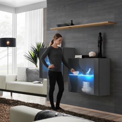 Conjunto de sala de estar, mueble mural de diseñador, gris, 130 cm, mobiliario de lujo, estante de pared.