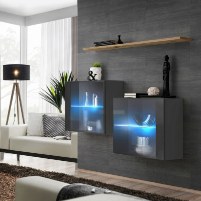 Conjunto de sala de estar, mueble mural de diseñador, gris, 130 cm, mobiliario de lujo, estante de pared.