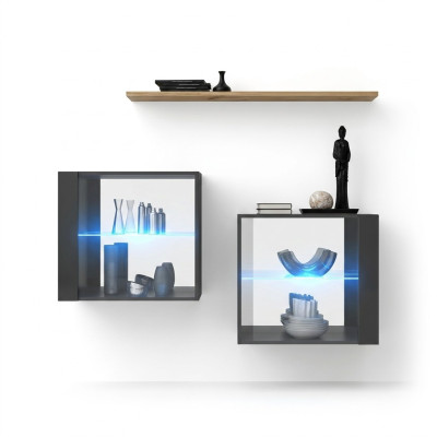 Conjunto de sala de estar, mueble mural de diseñador, gris, 130 cm, mobiliario de lujo, estante de pared.