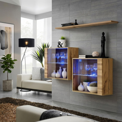 Armarios de sala de estar Vitrina Estante de pared de lujo Sala de estar Marrón Conjunto de 3 piezas.