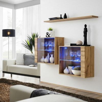 Armarios de sala de estar Vitrina Estante de pared de lujo Sala de estar Marrón Conjunto de 3 piezas.