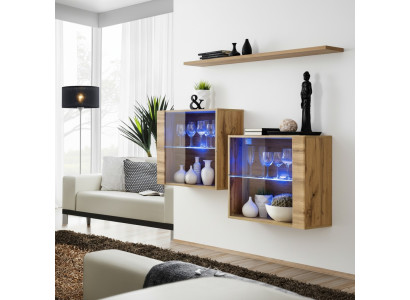 Armarios de sala de estar Vitrina Estante de pared de lujo Sala de estar Marrón Conjunto de 3 piezas.