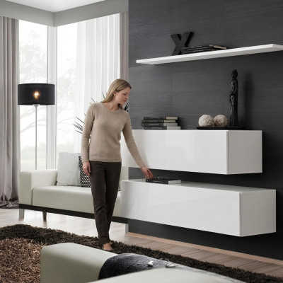 Conjunto Blanco Set de 3 piezas Completo Armario de pared Mueble de salón Estante de pared Diseño moderno