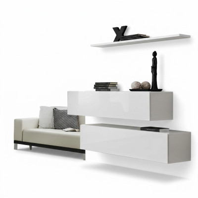 Conjunto Blanco Set de 3 piezas Completo Armario de pared Mueble de salón Estante de pared Diseño moderno