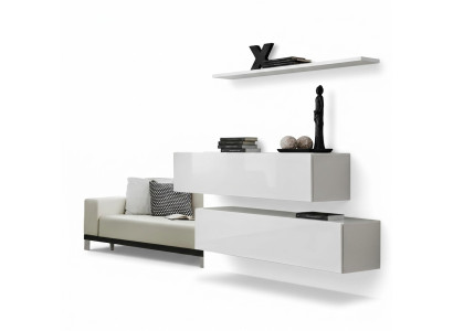 Conjunto Blanco Set de 3 piezas Completo Armario de pared Mueble de salón Estante de pared Diseño moderno