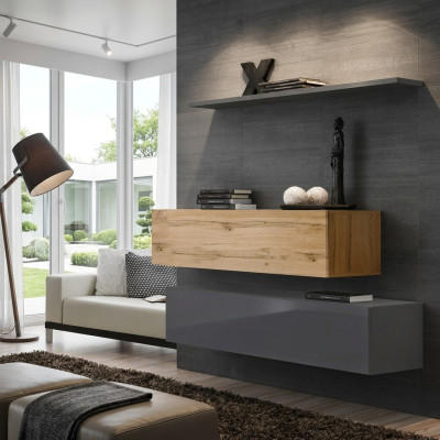 Conjunto de estantería de salón de 3 piezas, conjunto de grupo de muebles de madera, pared, estante.