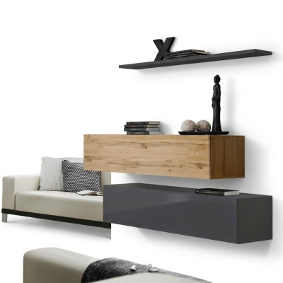 Conjunto de estantería de salón de 3 piezas, conjunto de grupo de muebles de madera, pared, estante.