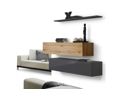 Conjunto de estantería de salón de 3 piezas, conjunto de grupo de muebles de madera, pared, estante.